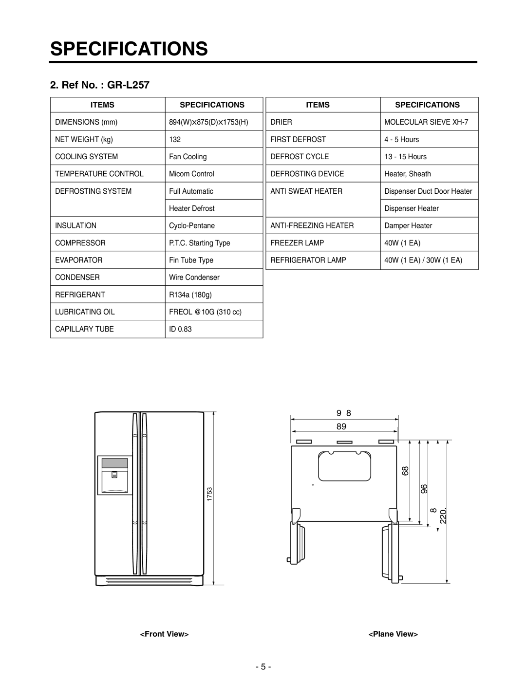 LG Electronics GR-P257/L257, GR-P227/L227 service manual Ref No. GR-L257 