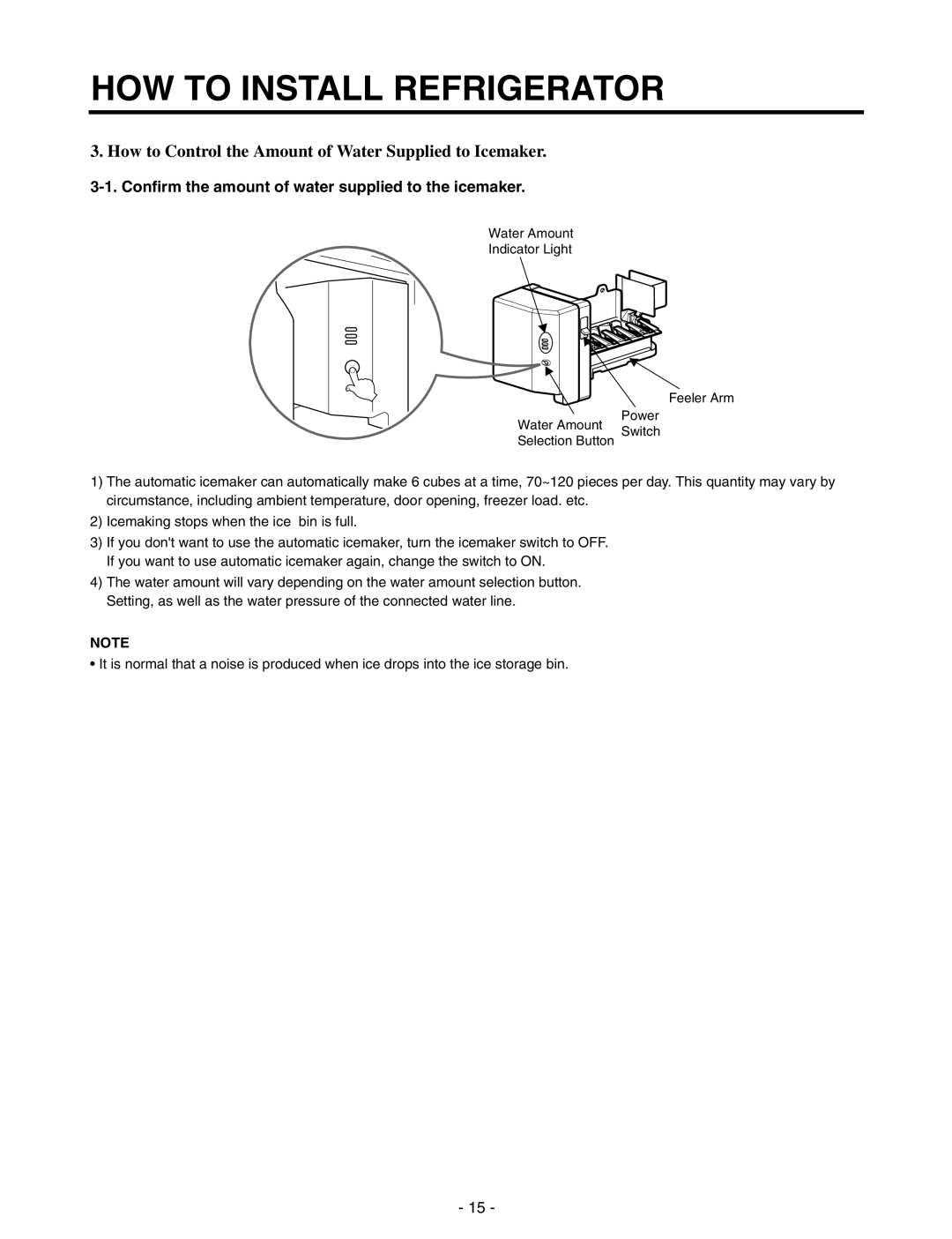 LG Electronics GR-P257/L257 How to Control the Amount of Water Supplied to Icemaker, How To Install Refrigerator 