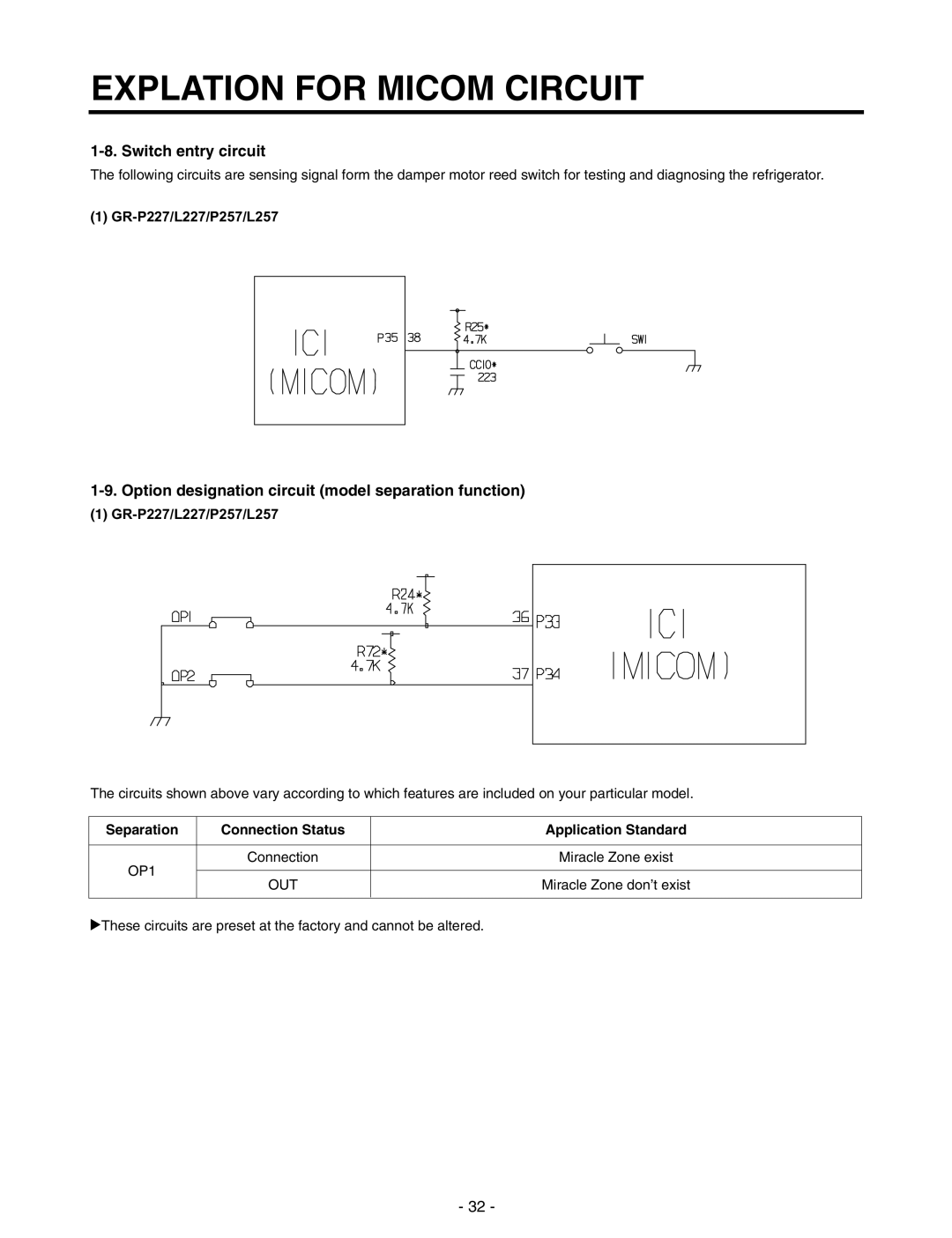 LG Electronics GR-P227/L227 Switch entry circuit, Option designation circuit model separation function, Separation 