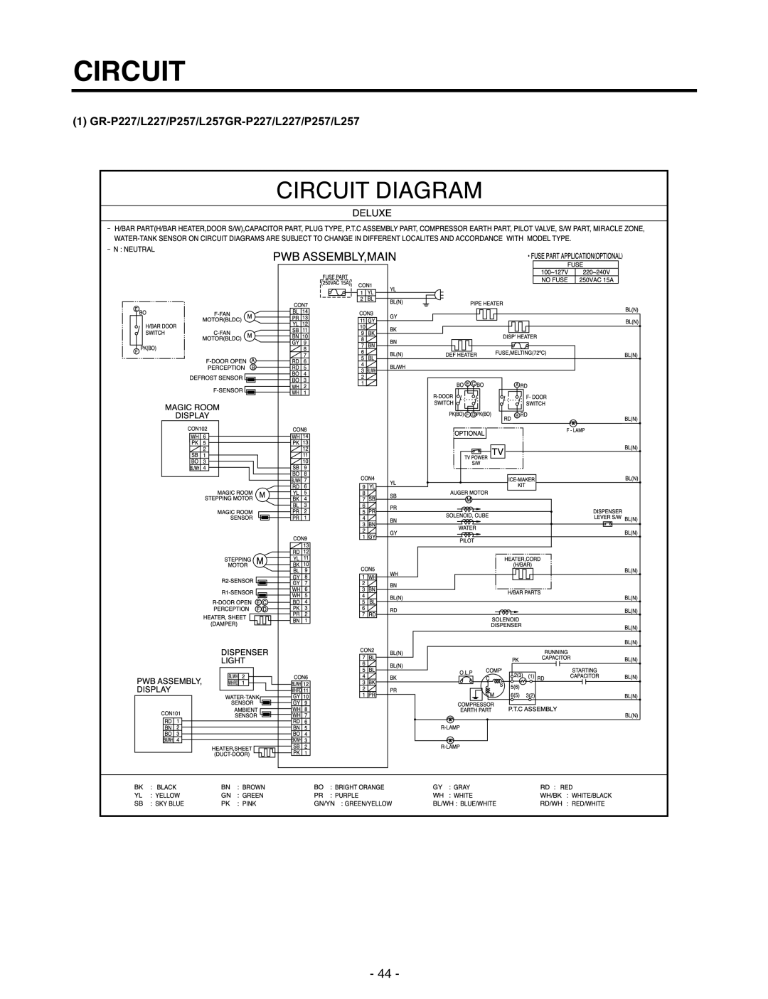 LG Electronics GR-P257/L257 service manual Circuit, GR-P227/L227/P257/L257GR-P227/L227/P257/L257 