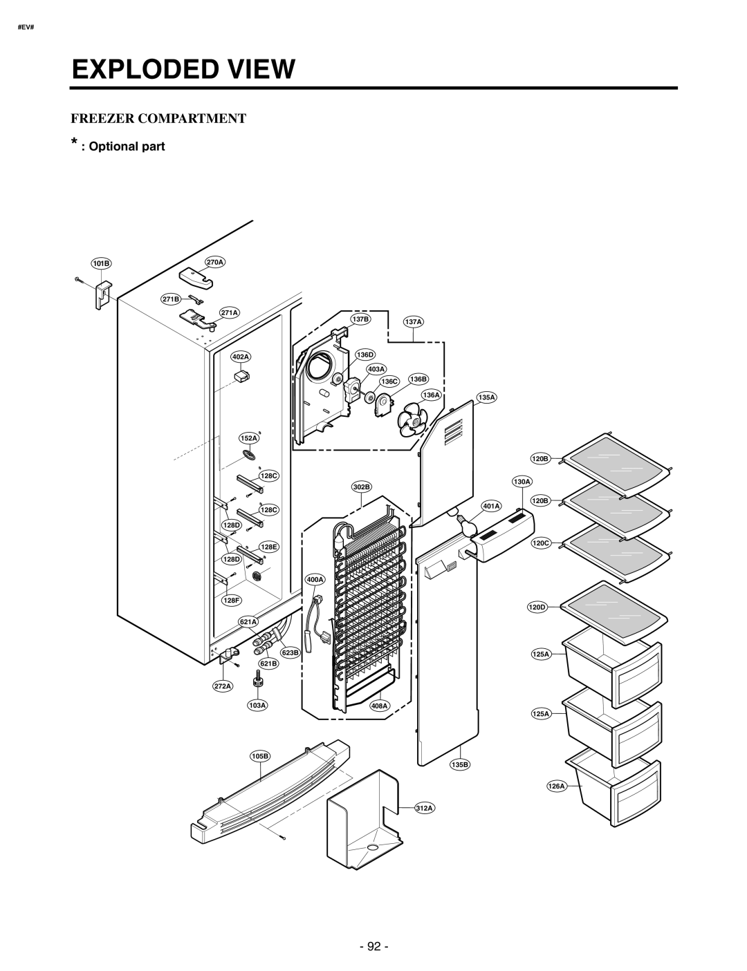 LG Electronics GR-P227/L227, GR-P257/L257 service manual Freezer Compartment, Exploded View, Optional part, 101B, #Ev# 