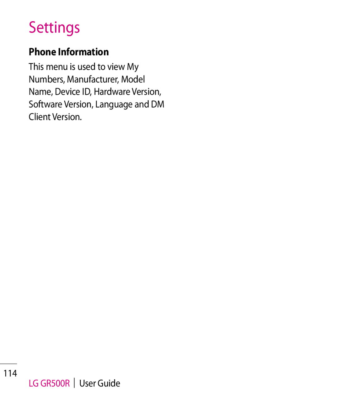 LG Electronics manual Phone Information, LG GR500R User Guide 