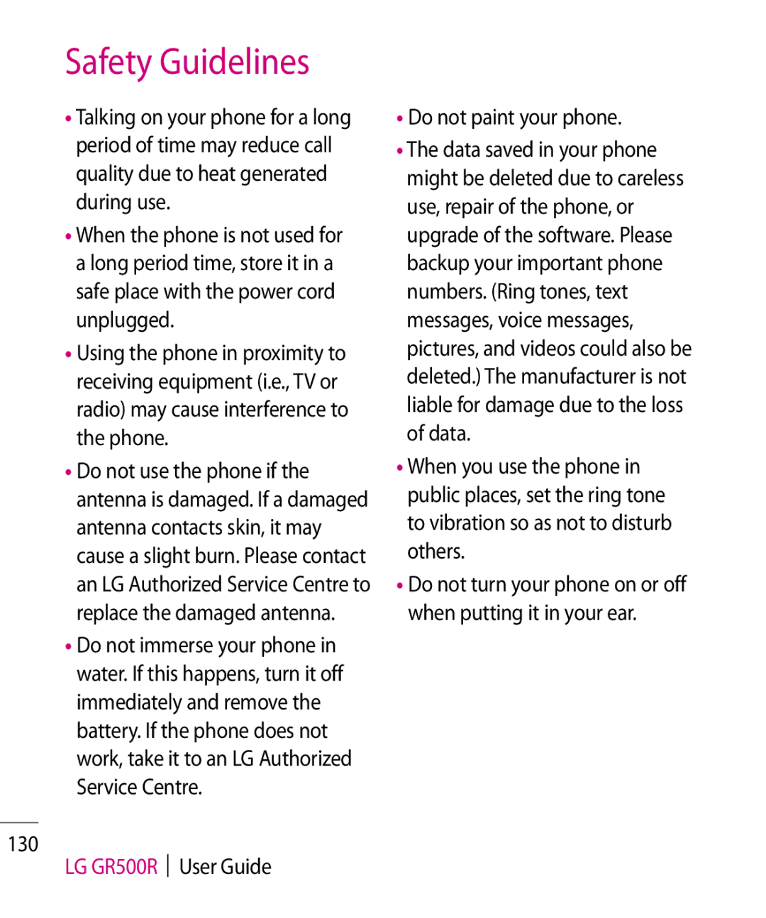 LG Electronics manual LG GR500R User Guide Do not paint your phone 