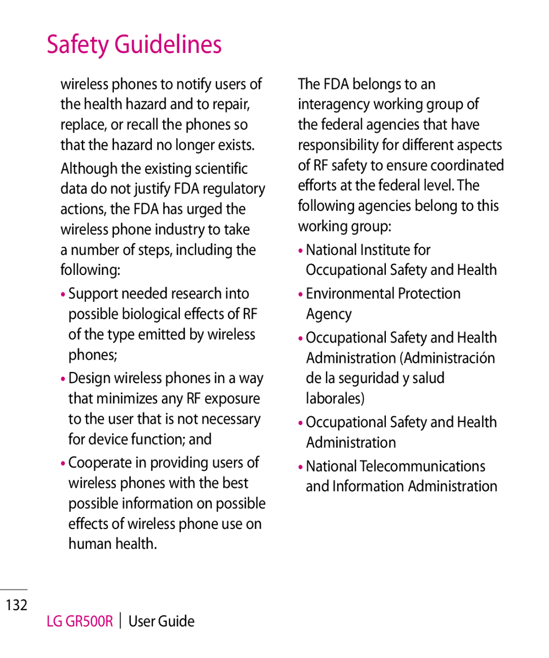 LG Electronics LG GR500R User Guide, Environmental Protection Agency, Occupational Safety and Health Administration 