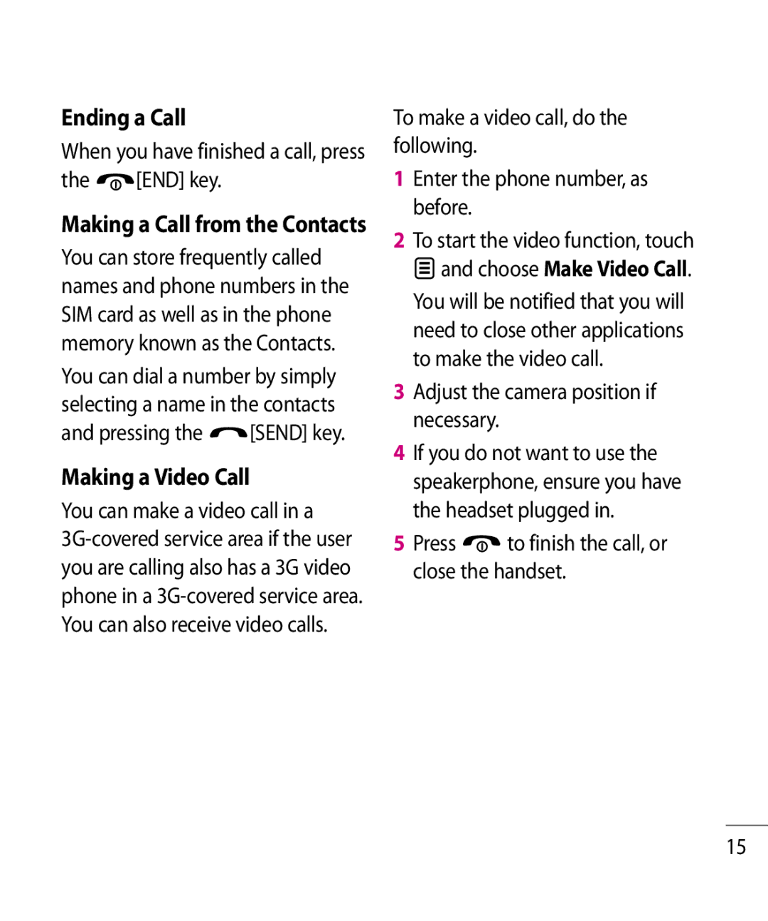 LG Electronics GR500R manual Ending a Call, Making a Video Call 