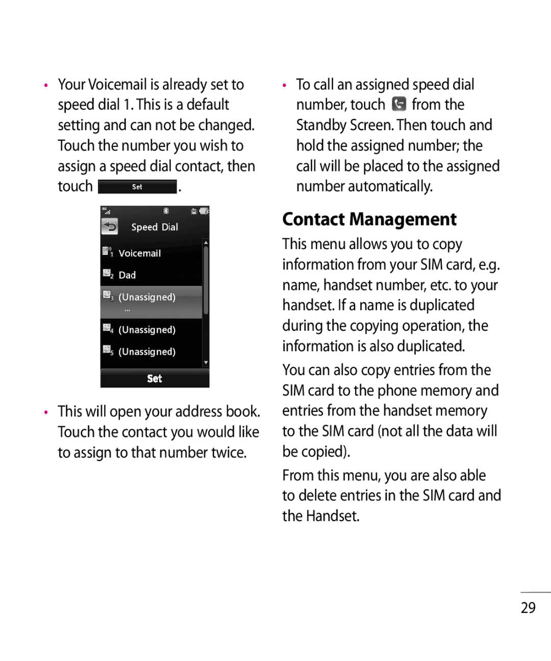 LG Electronics GR500R manual Contact Management, Touch 