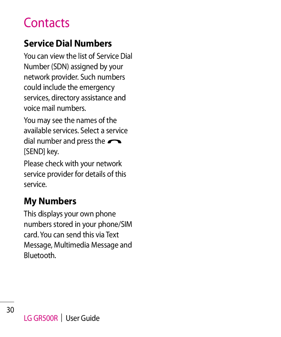 LG Electronics GR500R manual Service Dial Numbers, My Numbers 