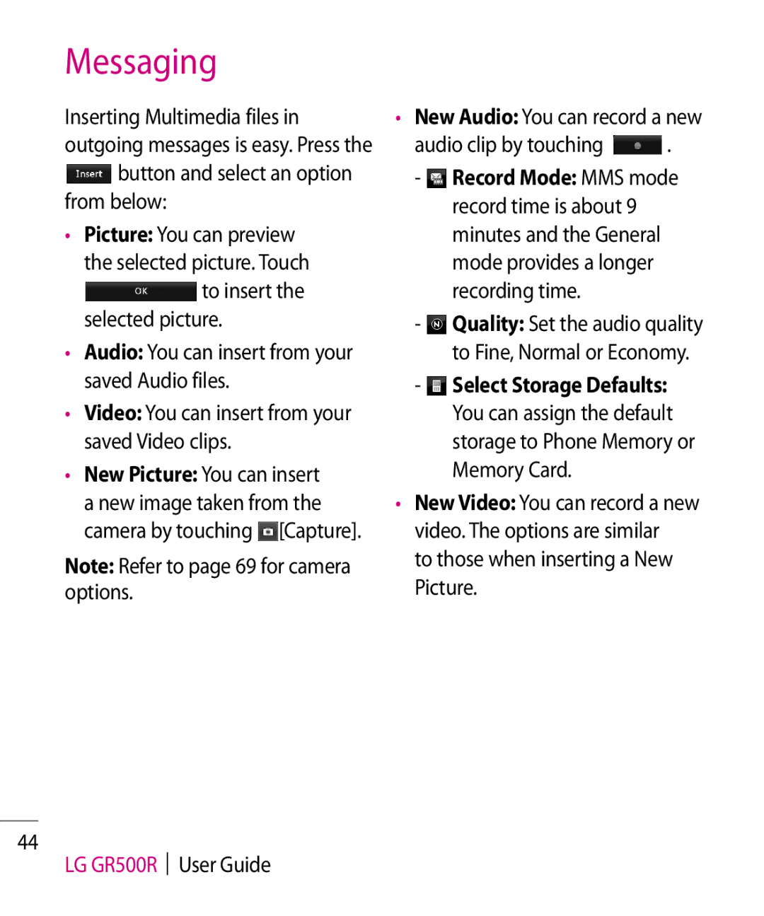 LG Electronics GR500R manual Audio clip by touching, To those when inserting a New Picture 