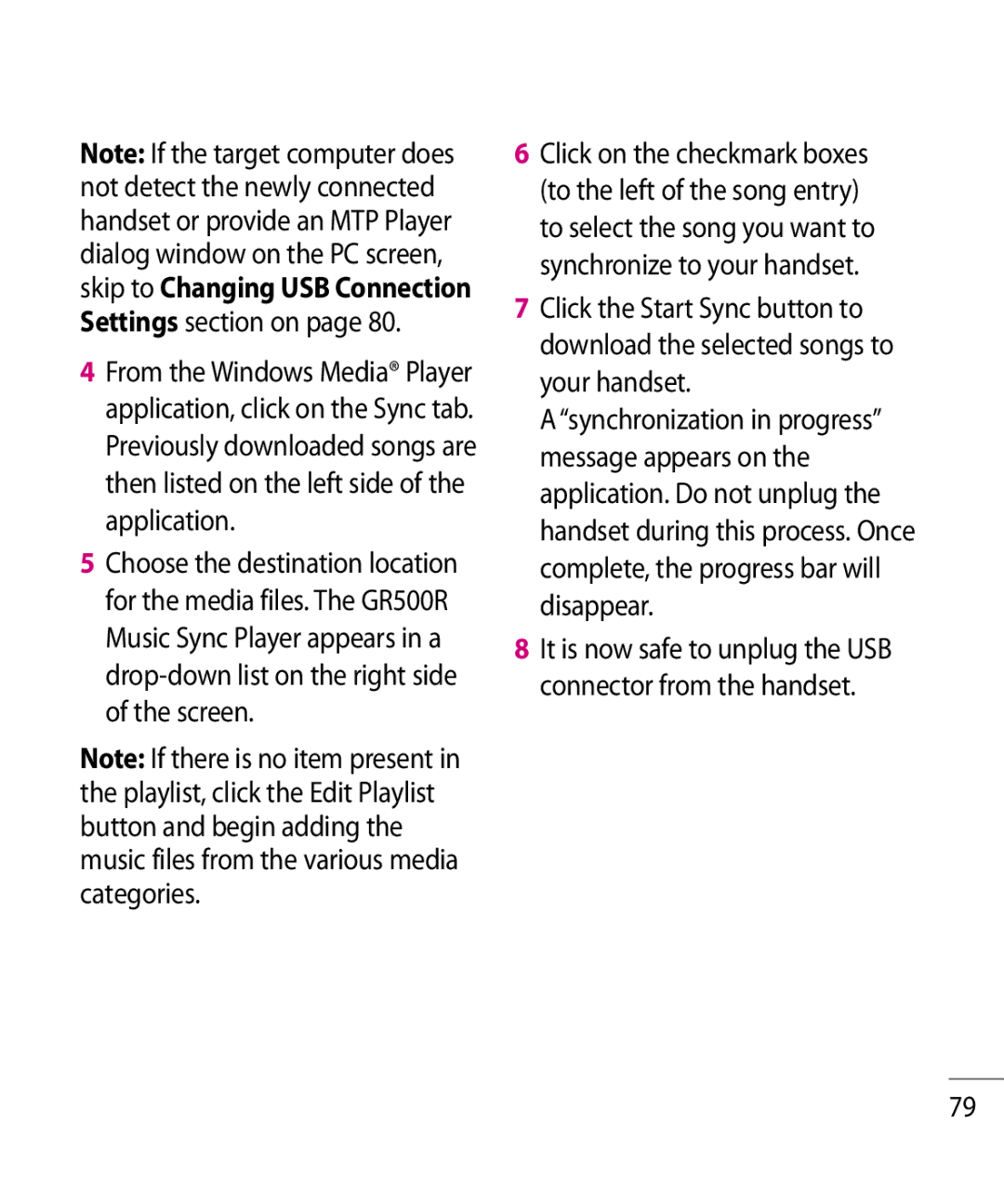 LG Electronics GR500R manual It is now safe to unplug the USB connector from the handset 