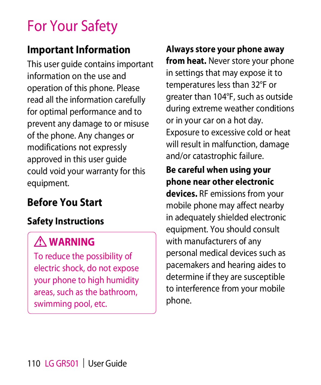 LG Electronics GR501 manual For Your Safety, Important Information, Before You Start, Safety Instructions 