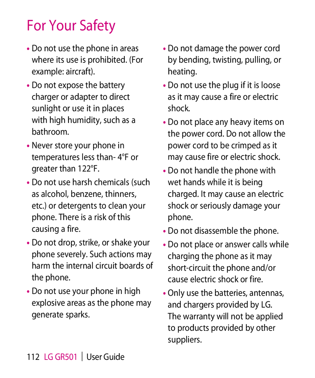 LG Electronics GR501 manual For Your Safety 