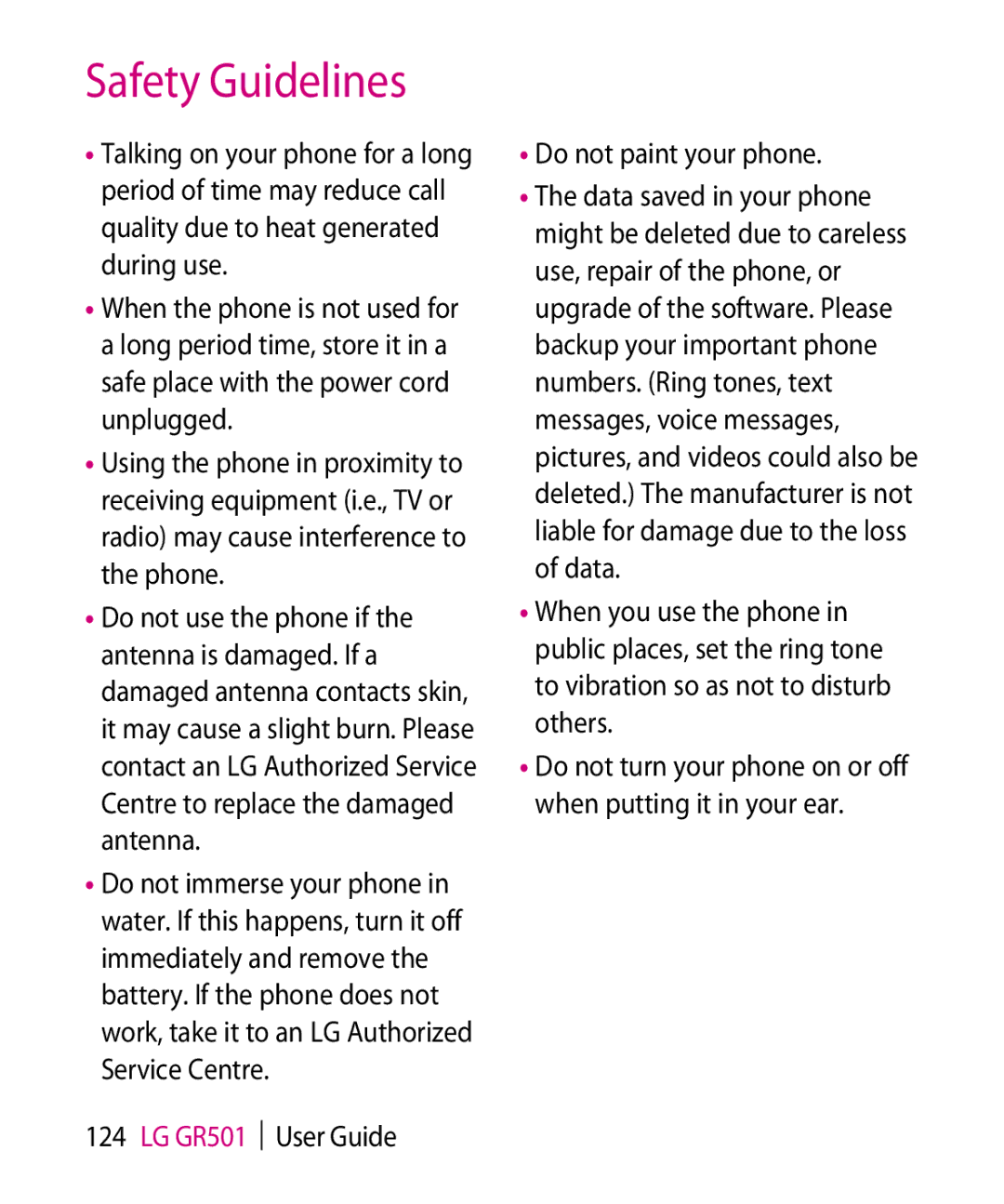 LG Electronics manual LG GR501 User Guide Do not paint your phone 