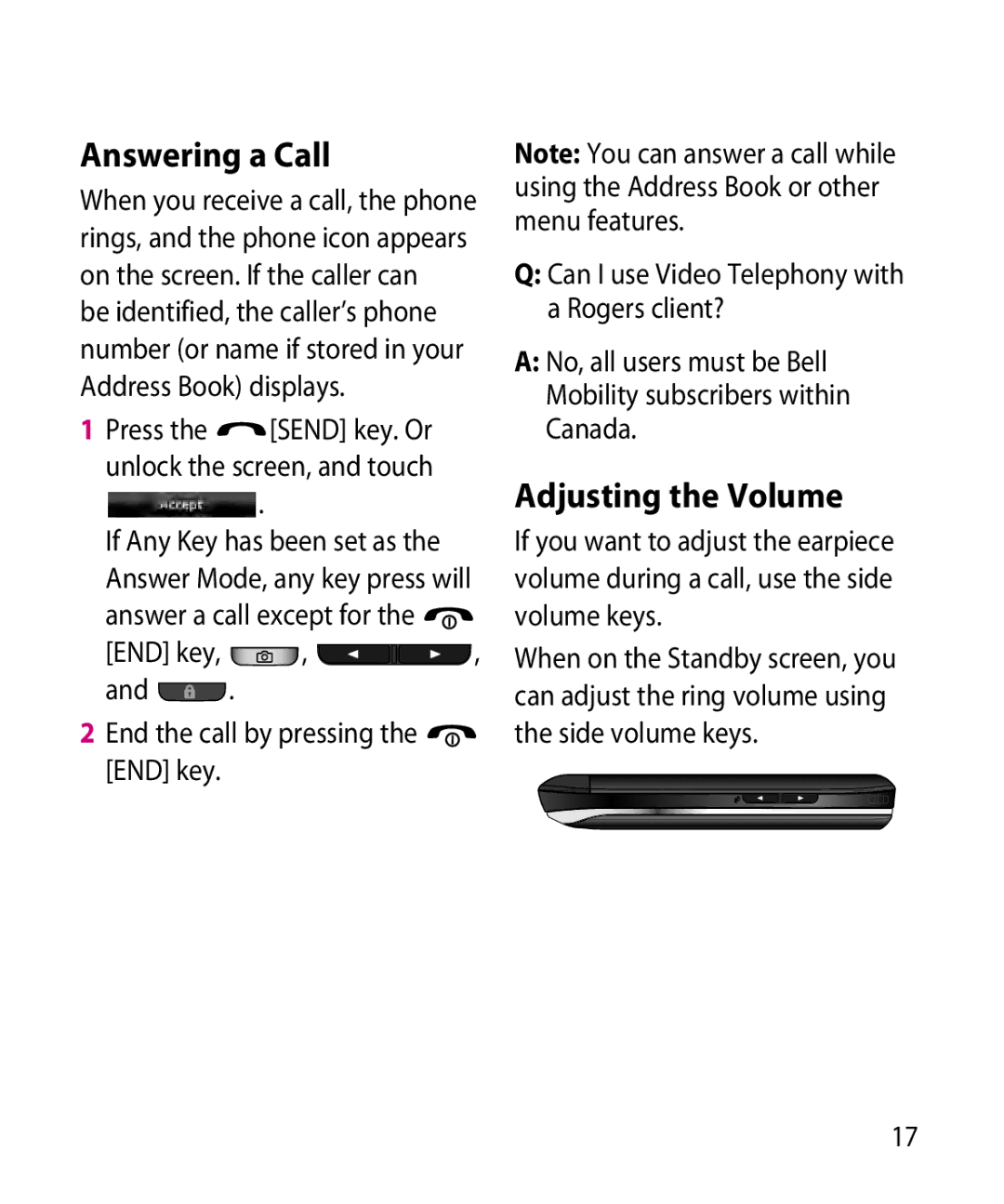 LG Electronics GR501 manual Answering a Call 