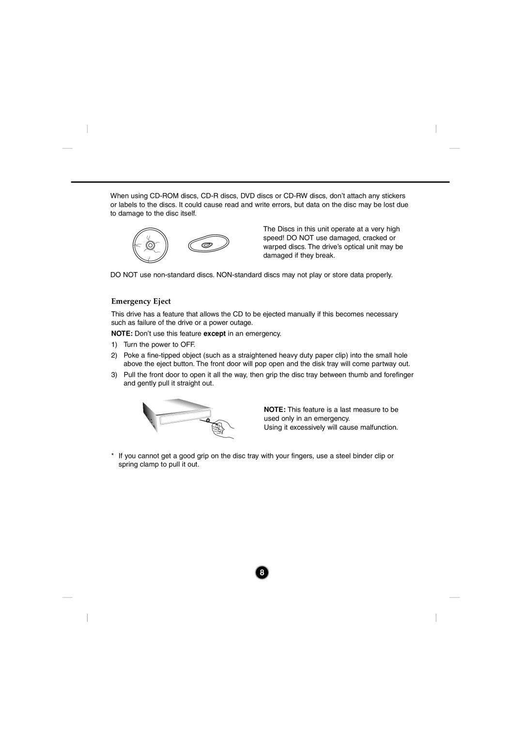 LG Electronics GSA-4082B manual How to Use the Discs, Emergency Eject 