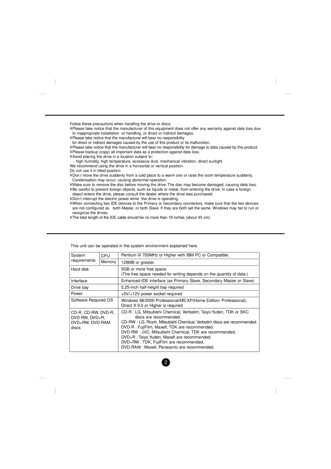 LG Electronics GSA-4082B manual Important Precautions, System Environment, Computer 