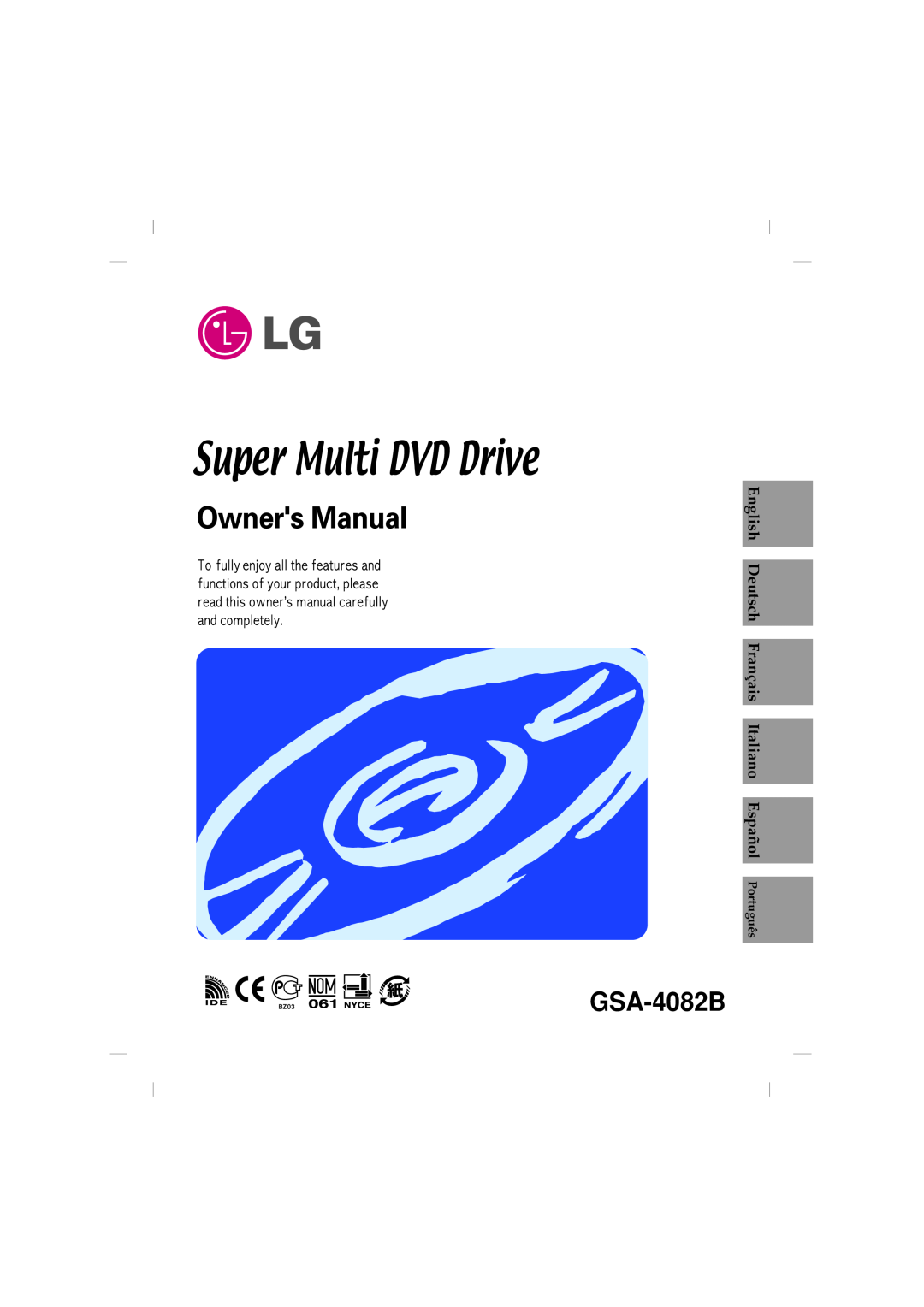 LG Electronics GSA-4082B manual English Deutsch Français Italiano Español Português, Super Multi DVD Drive 