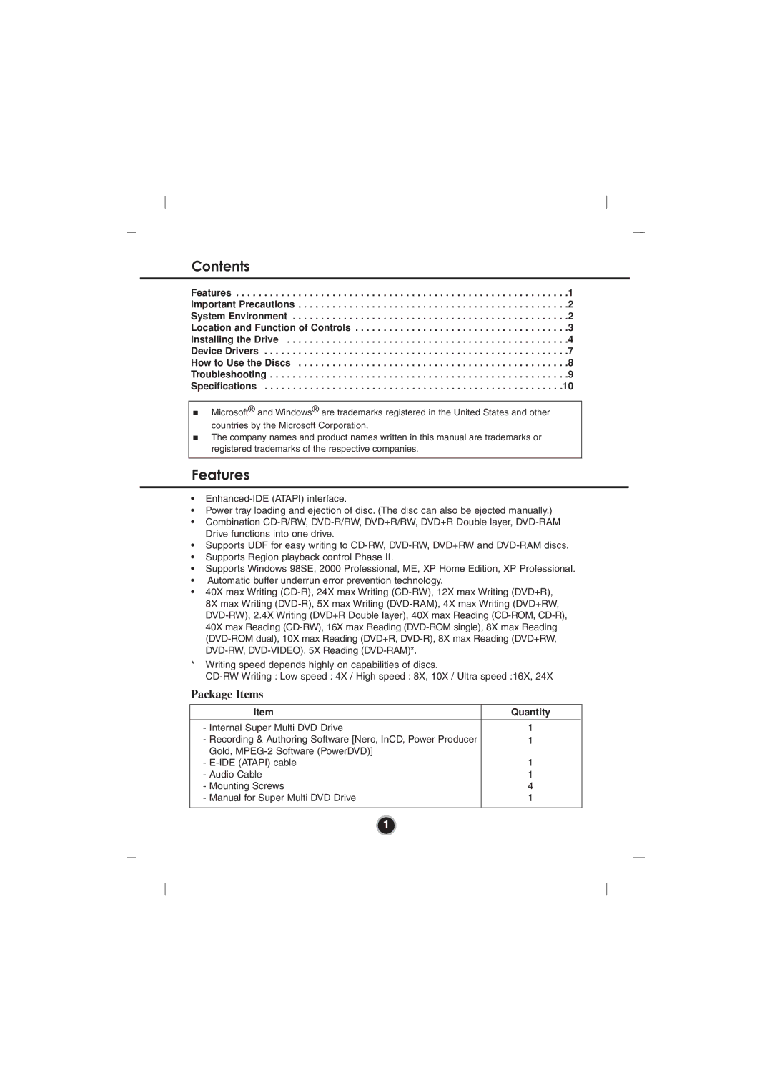 LG Electronics GSA-4120B manual Contents, Features 