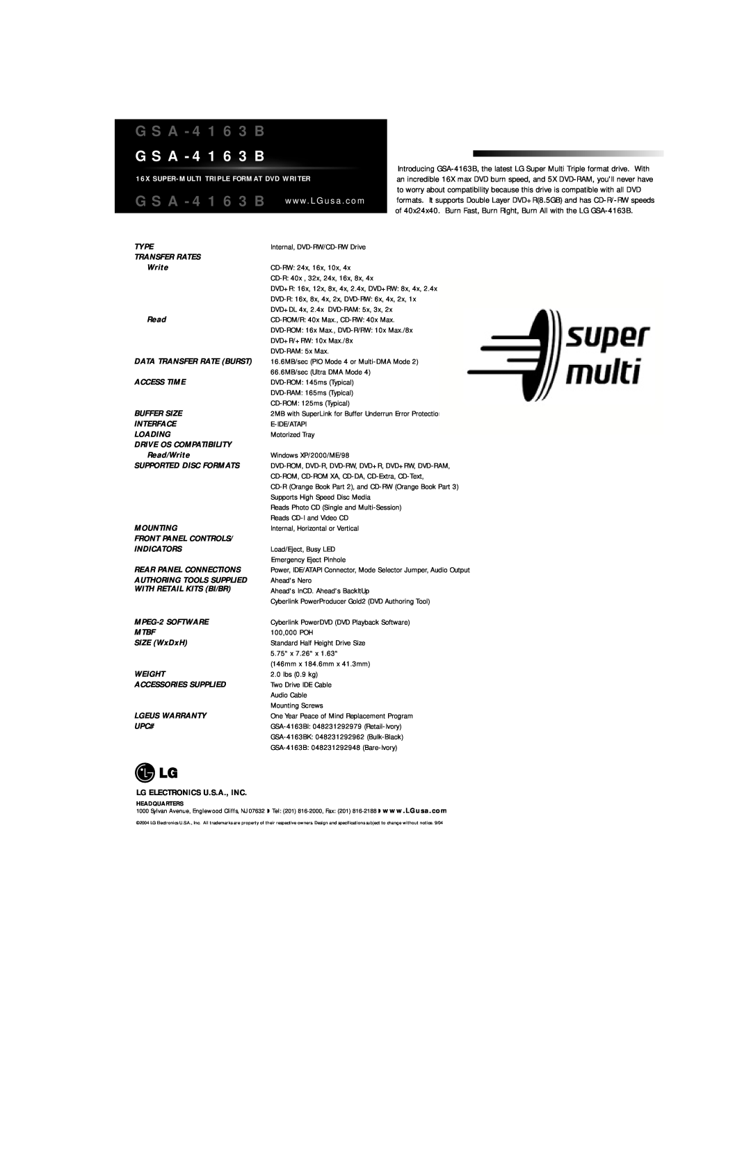 LG Electronics GSA-4163B manual w w w. L G u s a . c o m 