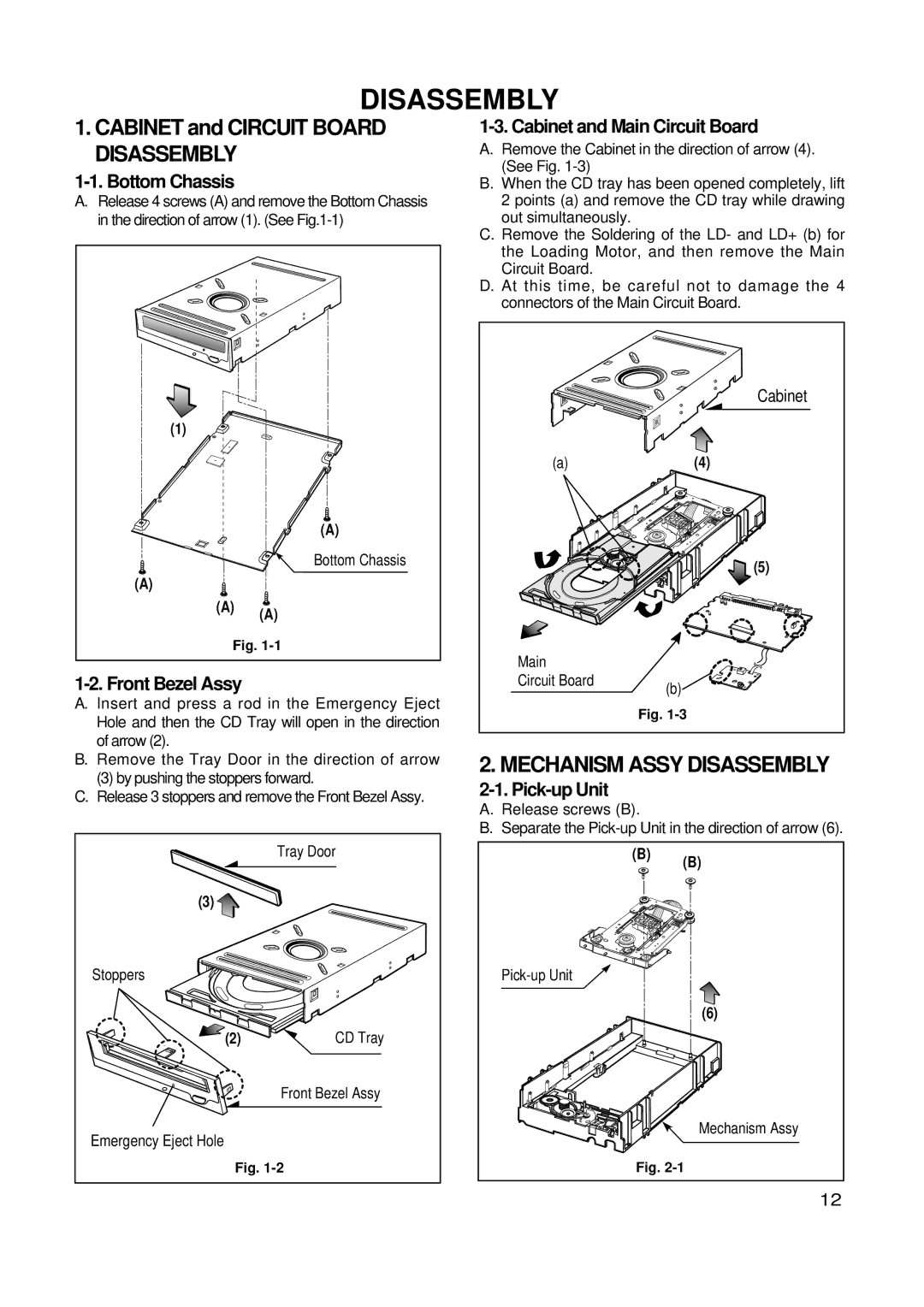 LG Electronics GSA-4168B, GSA-4165B, GSA-4167B service manual Cabinet and Circuit Board Disassembly 