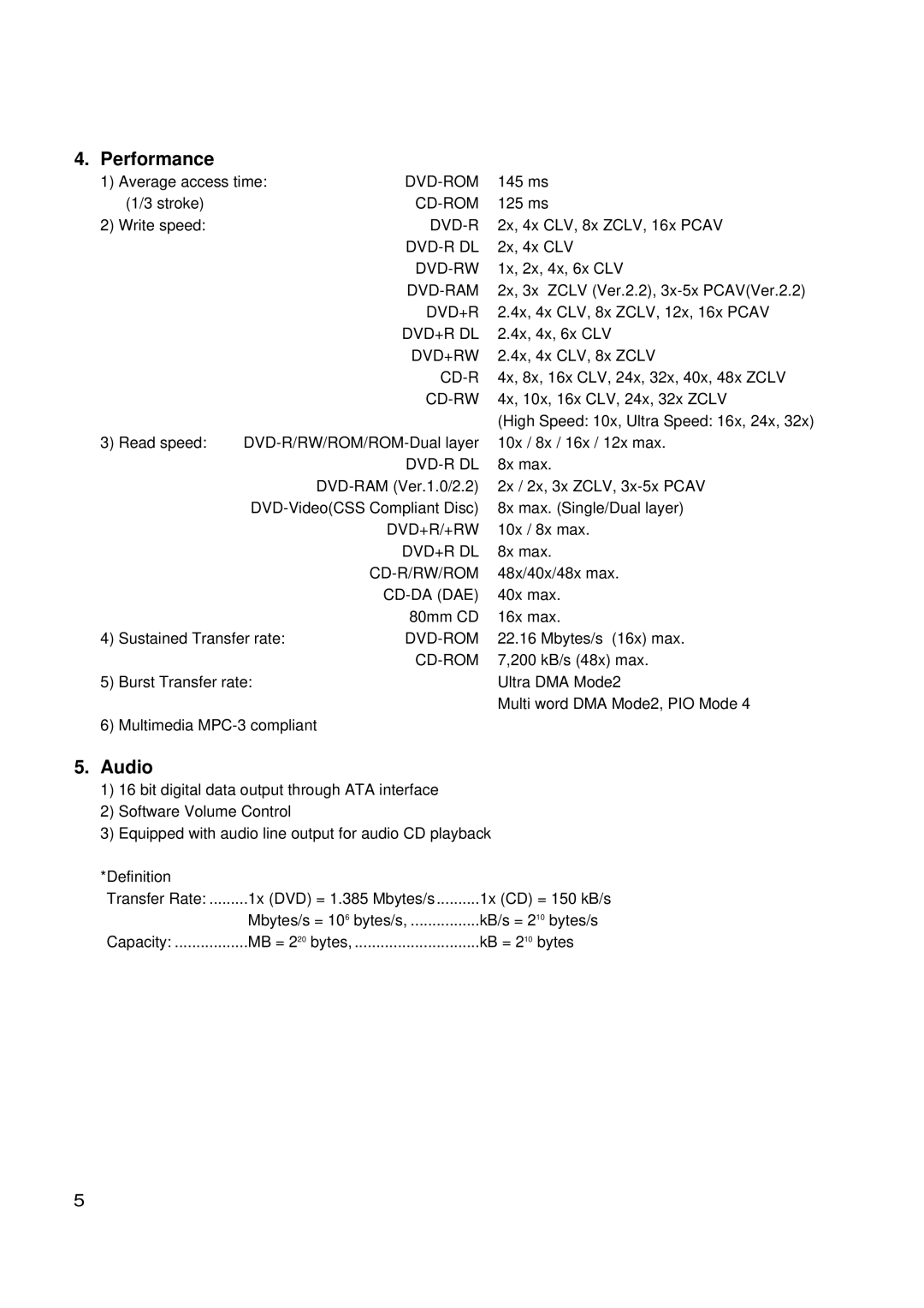 LG Electronics GSA-4167B, GSA-4168B, GSA-4165B service manual Performance, Audio 