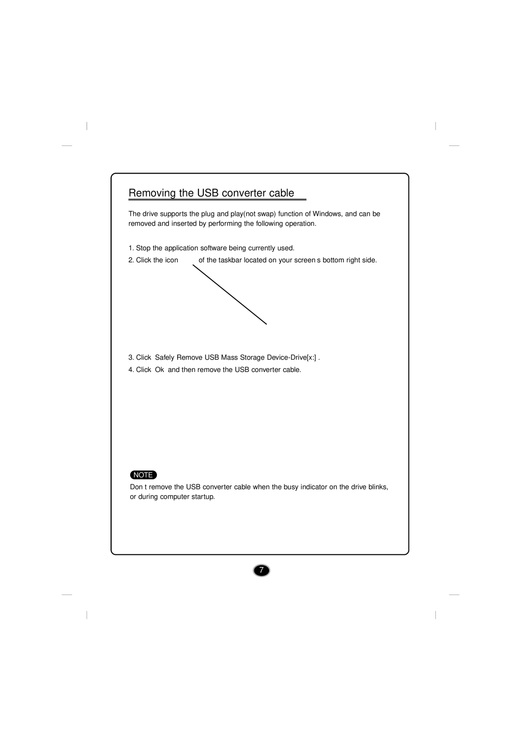 LG Electronics GSA-5120D manual Removing the USB converter cable 