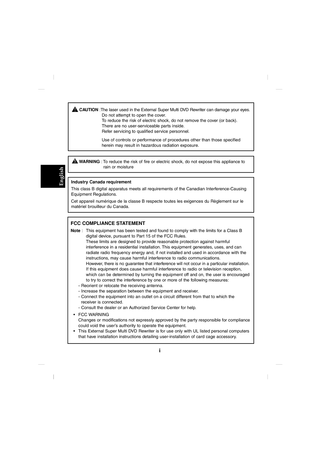 LG Electronics GSA-5120D manual English, Industry Canada requirement 