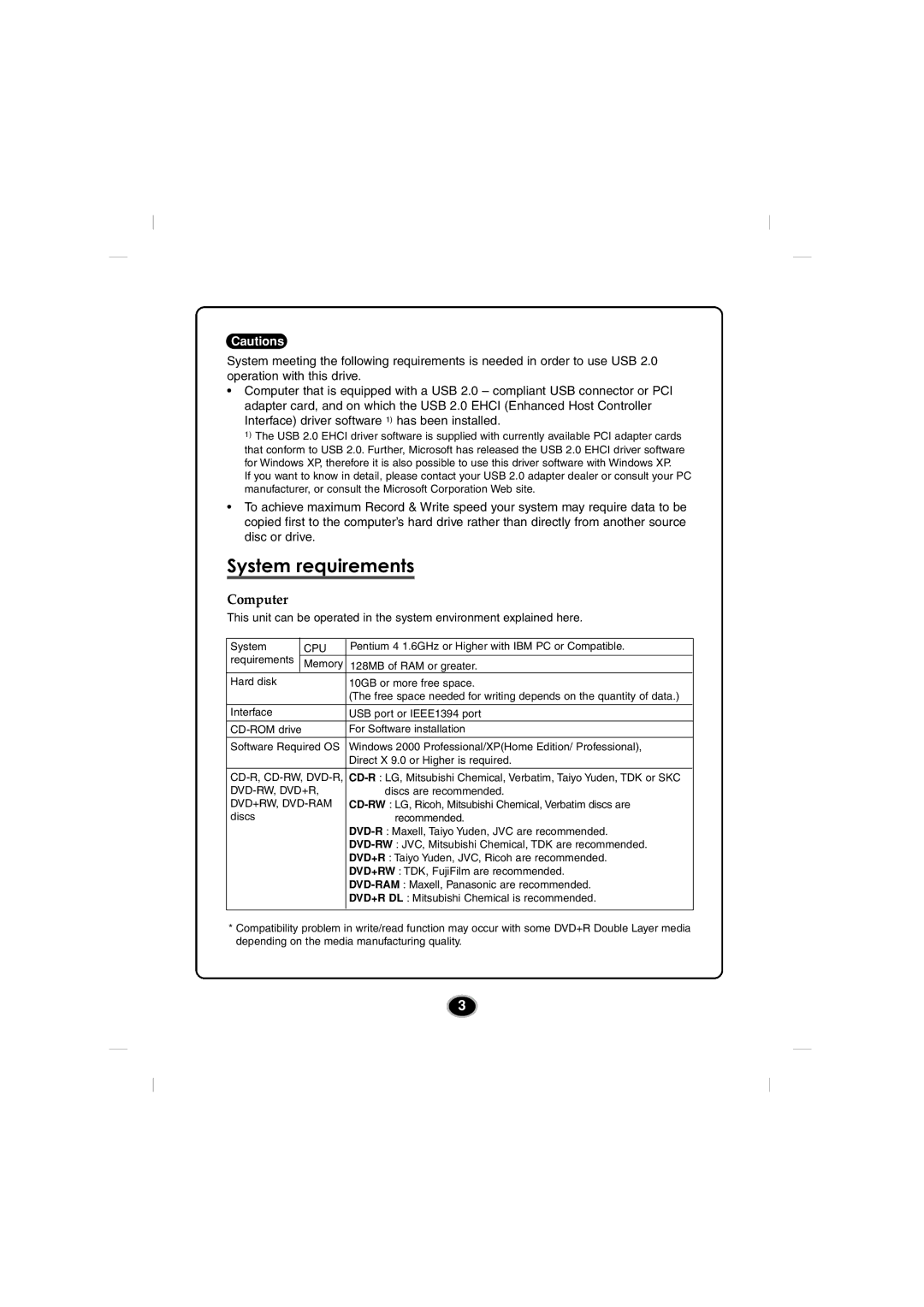 LG Electronics GSA-5120D manual System requirements, Computer 