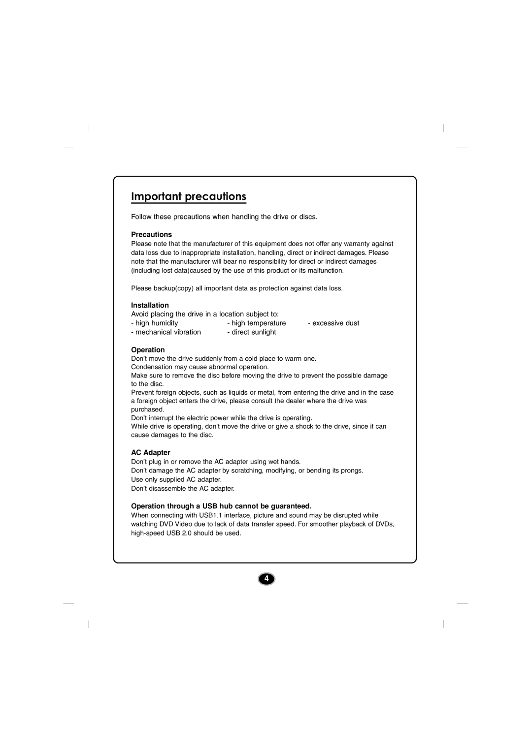 LG Electronics GSA-5120D manual Important precautions 