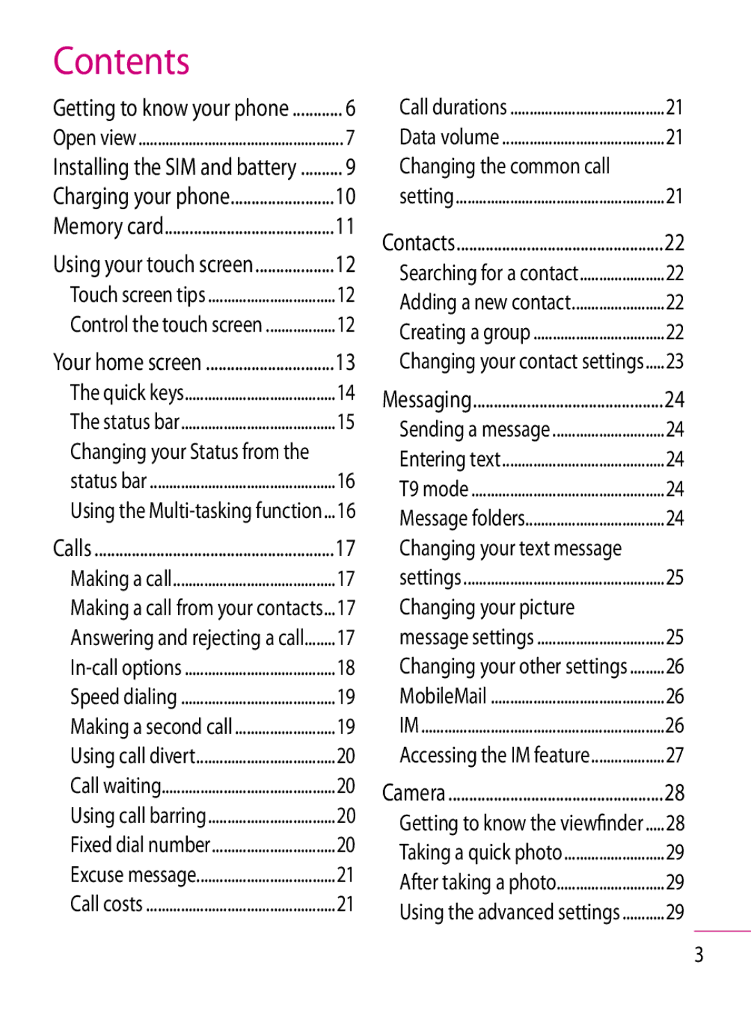 LG Electronics GT350 manual Contents 