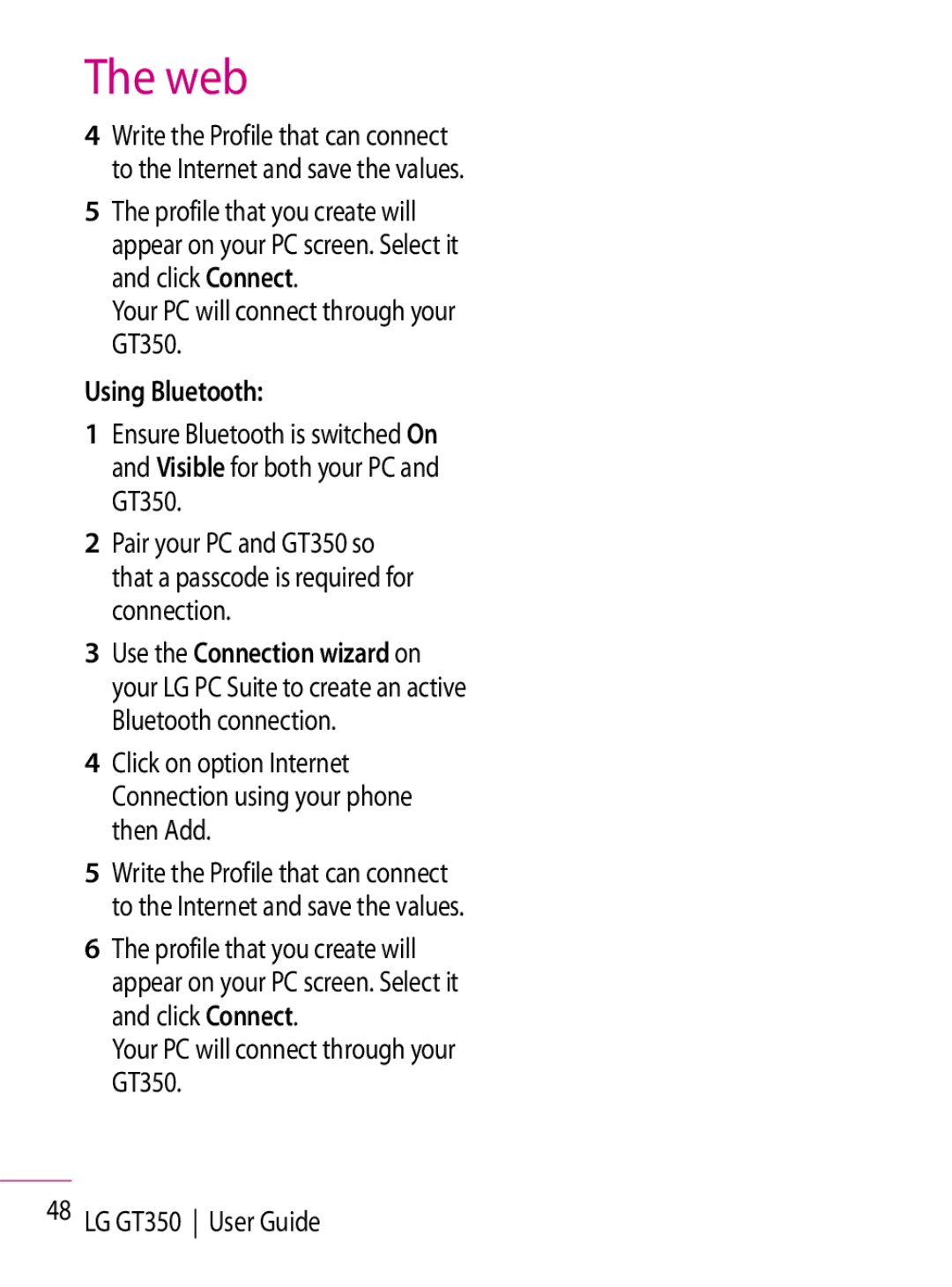 LG Electronics manual Your PC will connect through your GT350, Using Bluetooth 