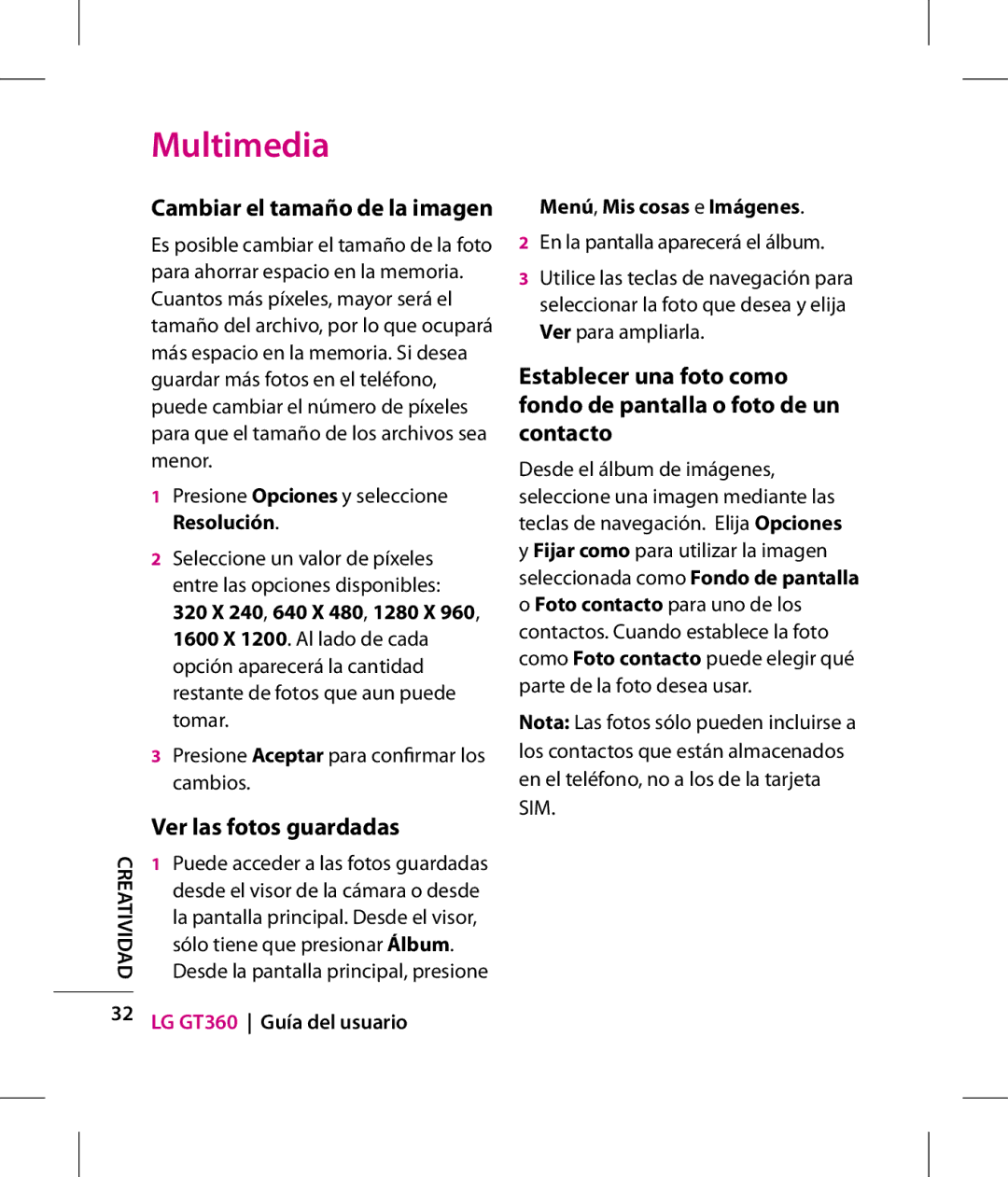 LG Electronics GT360 manual Ver las fotos guardadas, Cambiar el tamaño de la imagen, Menú, Mis cosas e Imágenes 