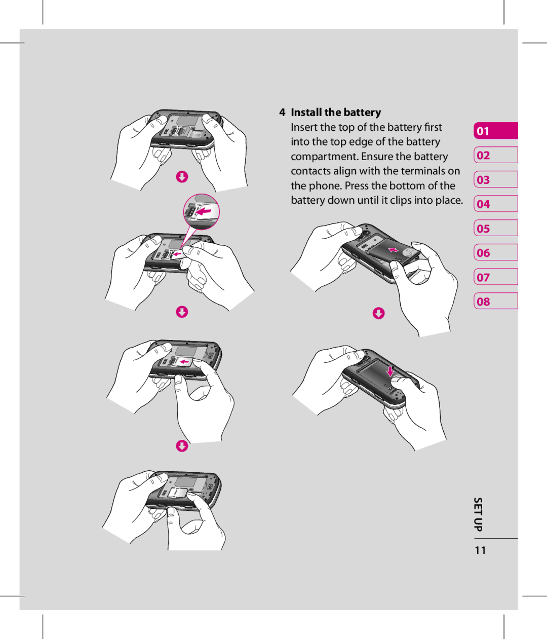 LG Electronics GT360 manual Install the battery 