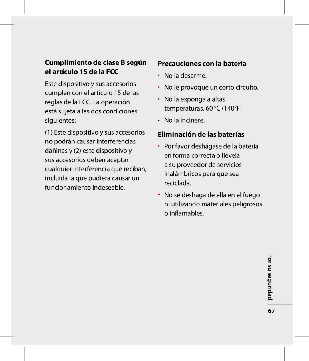 LG Electronics GT360 manual Precauciones con la batería, Eliminación de las baterías, No la incinere 