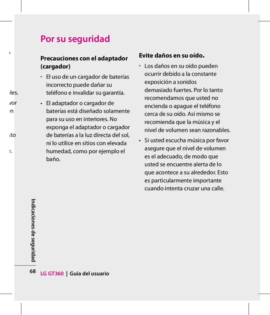 LG Electronics GT360 manual Cargador, Evite daños en su oído 