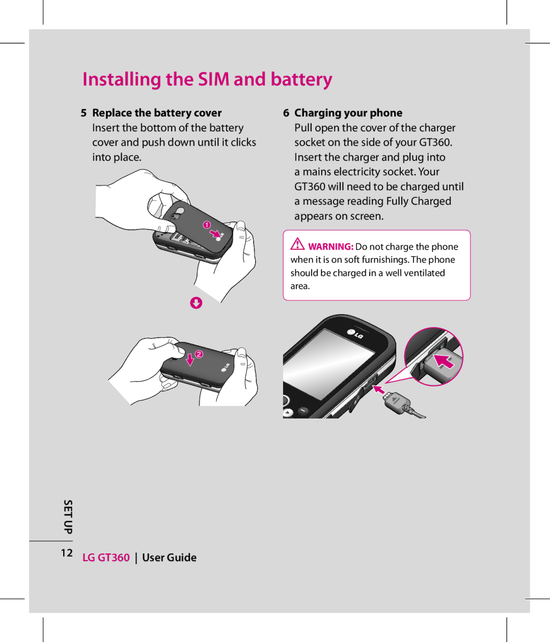 LG Electronics manual LG GT360 User Guide Charging your phone 