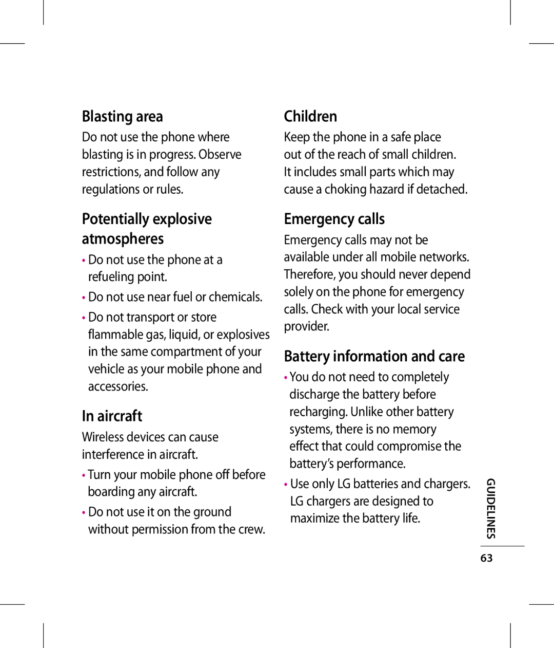 LG Electronics GT360 manual Potentially explosive atmospheres, Do not use near fuel or chemicals 