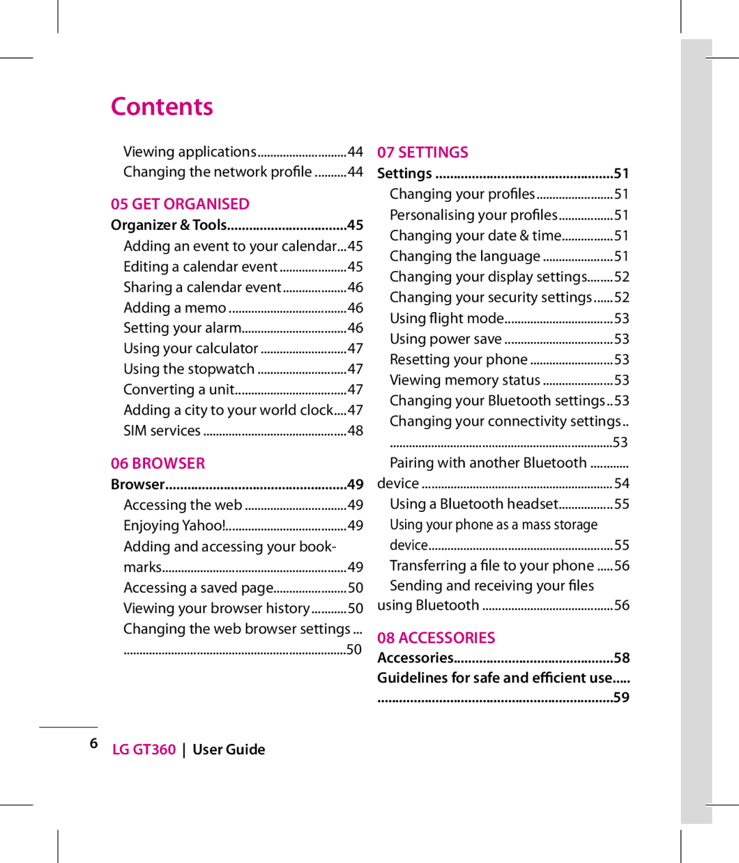 LG Electronics GT360 manual GET Organised, Sending and receiving your files 