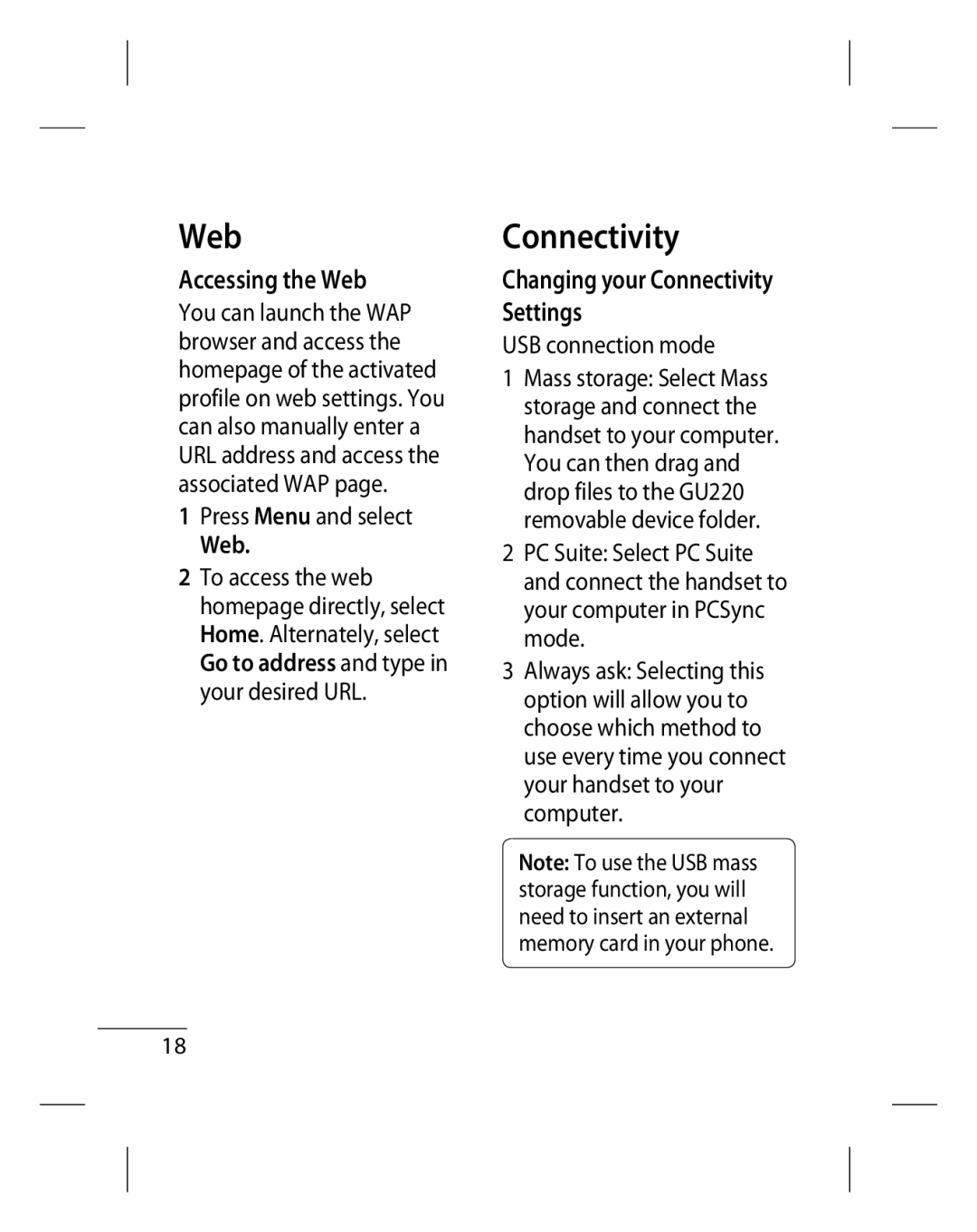 LG Electronics GU220 manual Accessing the Web, Changing your Connectivity Settings 