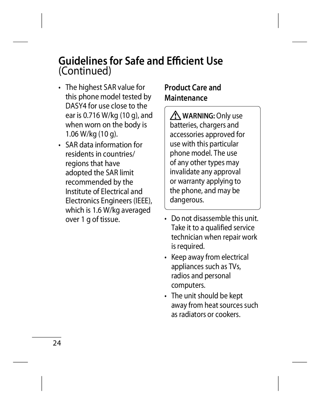 LG Electronics GU220 manual Product Care Maintenance 