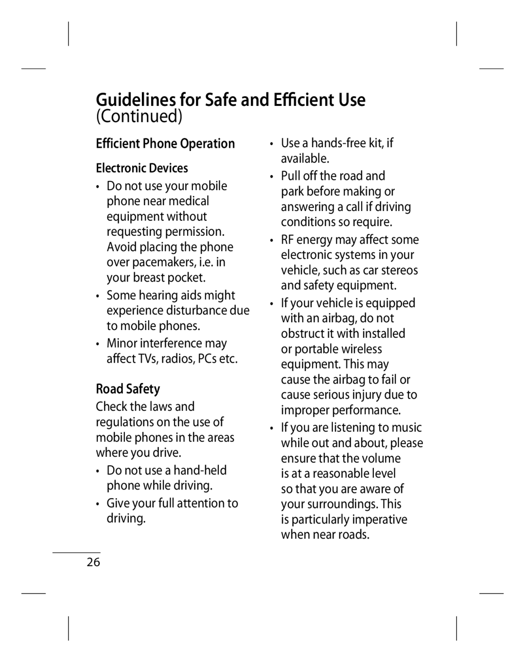 LG Electronics GU220 manual Efficient Phone Operation, Road Safety, Electronic Devices 