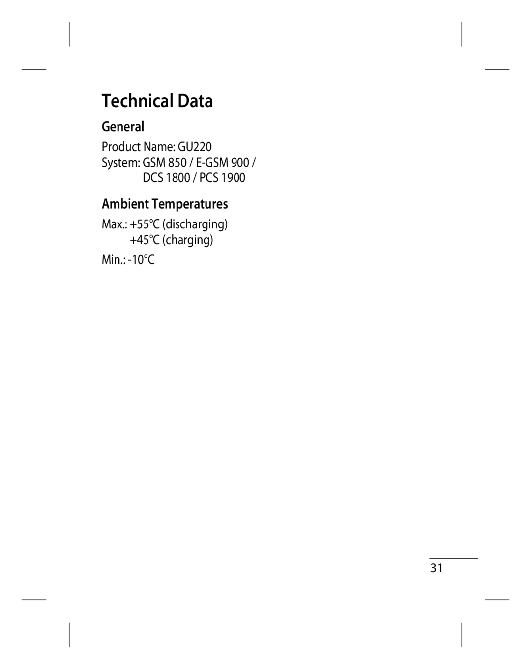 LG Electronics GU220 manual Technical Data, General, Ambient Temperatures 