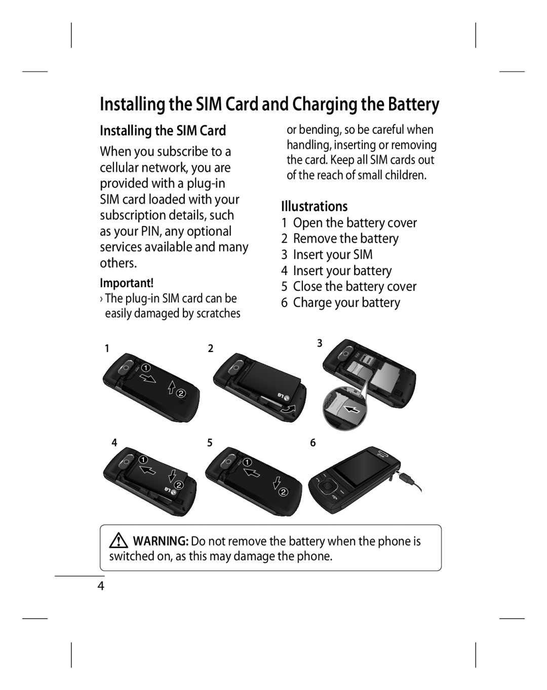 LG Electronics GU220 manual Installing the SIM Card, Illustrations 