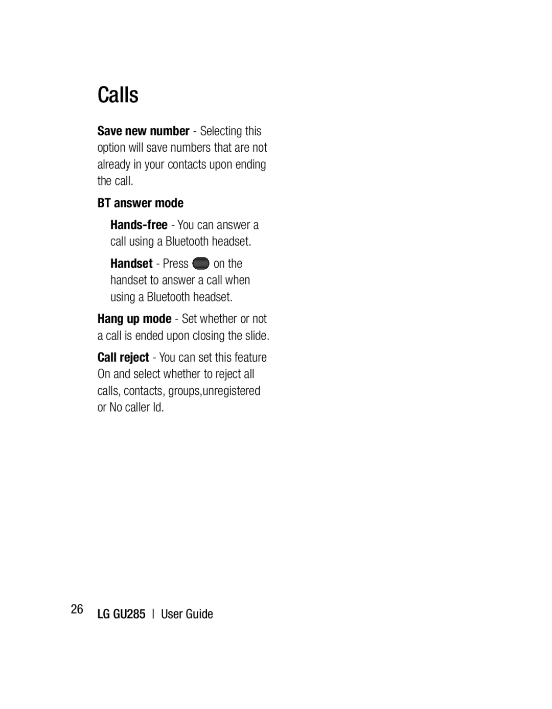 LG Electronics GU285 manual Calls 