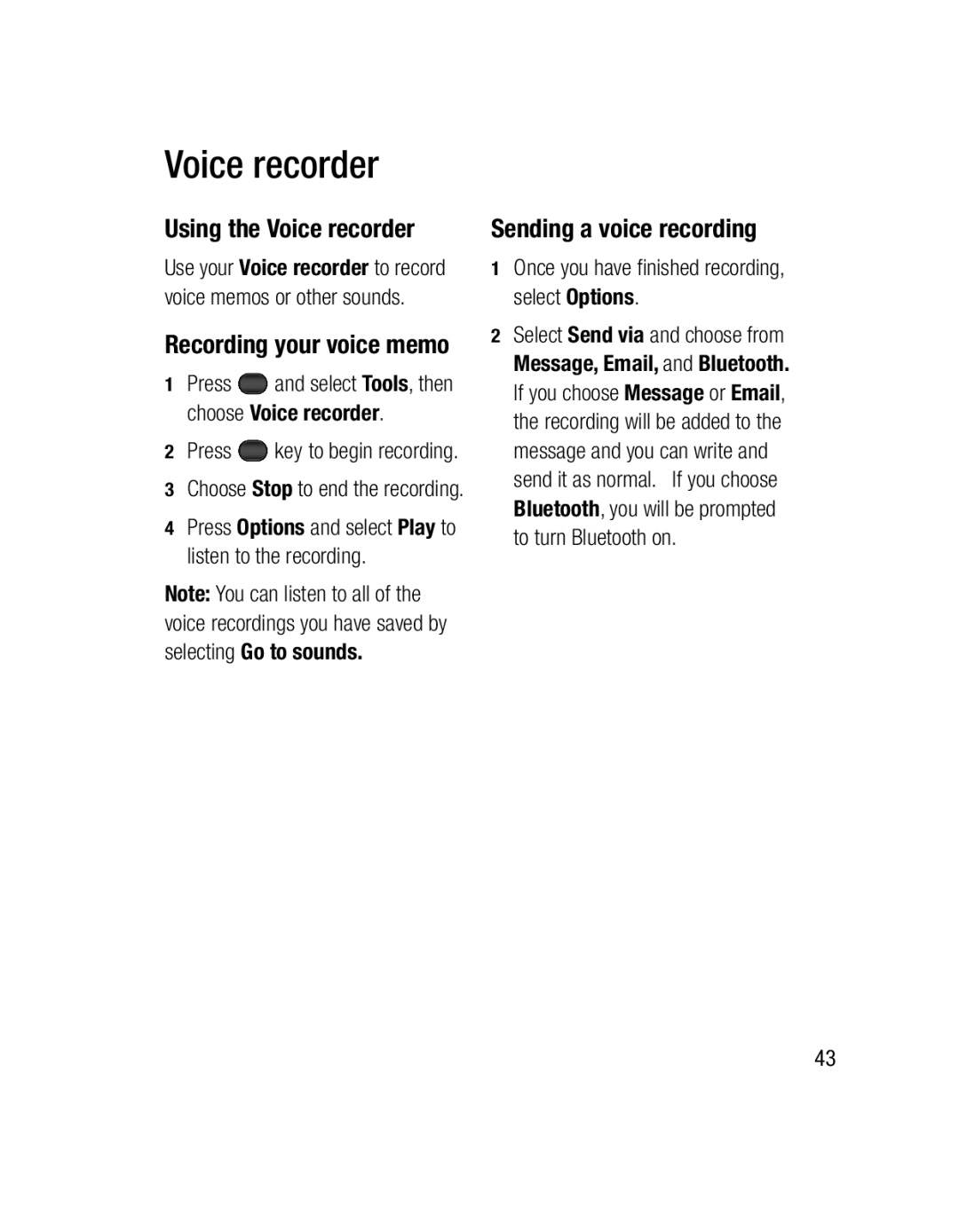 LG Electronics GU285 manual Using the Voice recorder, Recording your voice memo, Sending a voice recording 