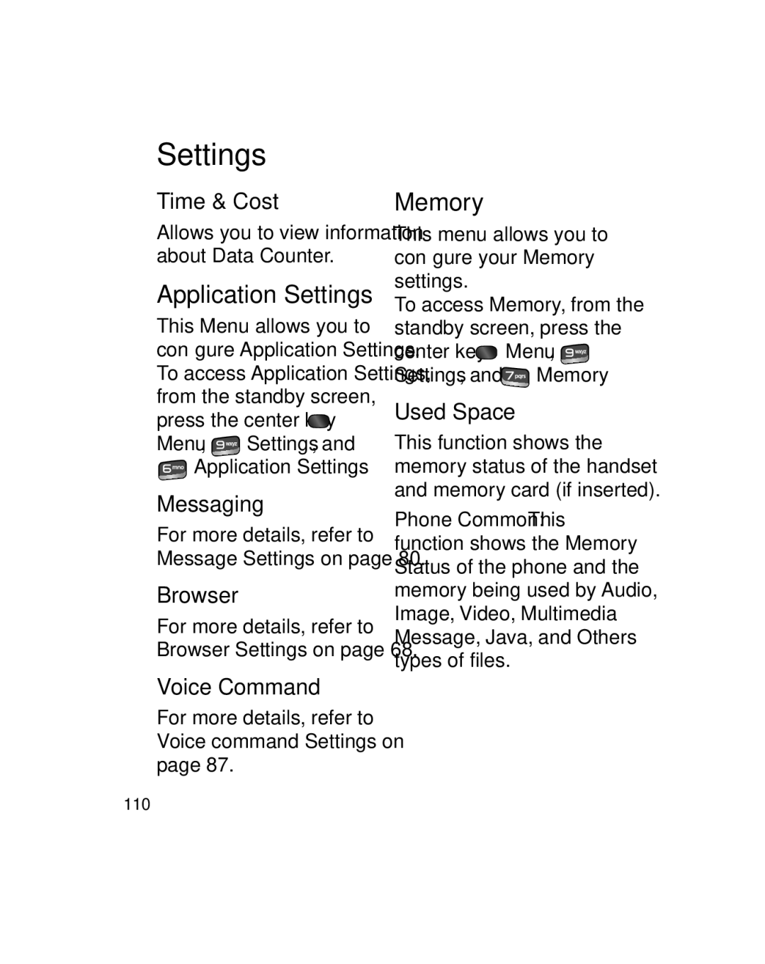 LG Electronics GU290V manual Application Settings, Memory 