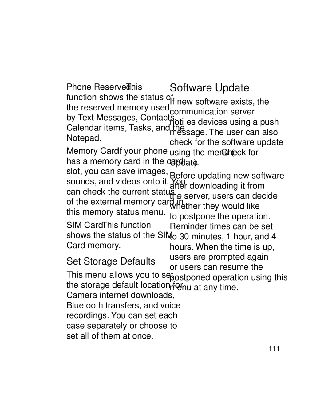 LG Electronics GU290V manual Software Update, Set Storage Defaults 