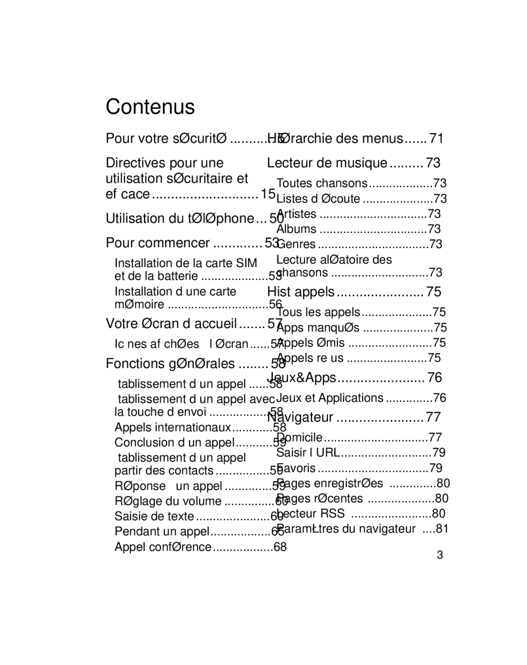 LG Electronics GU290V manual Contenus, Directives pour une Utilisation sécuritaire et 