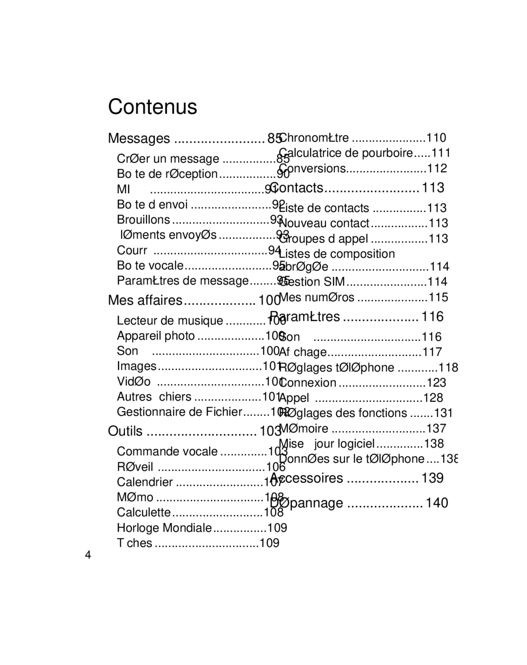 LG Electronics GU290V manual Listes de composition, 117, 118, 123, 128, 131, 137, 138, 139, 140 