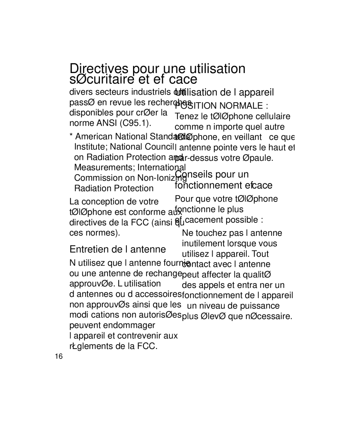 LG Electronics GU290V manual Entretien de l’antenne, Utilisation de l’appareil, Conseils pour un fonctionnement efﬁcace 