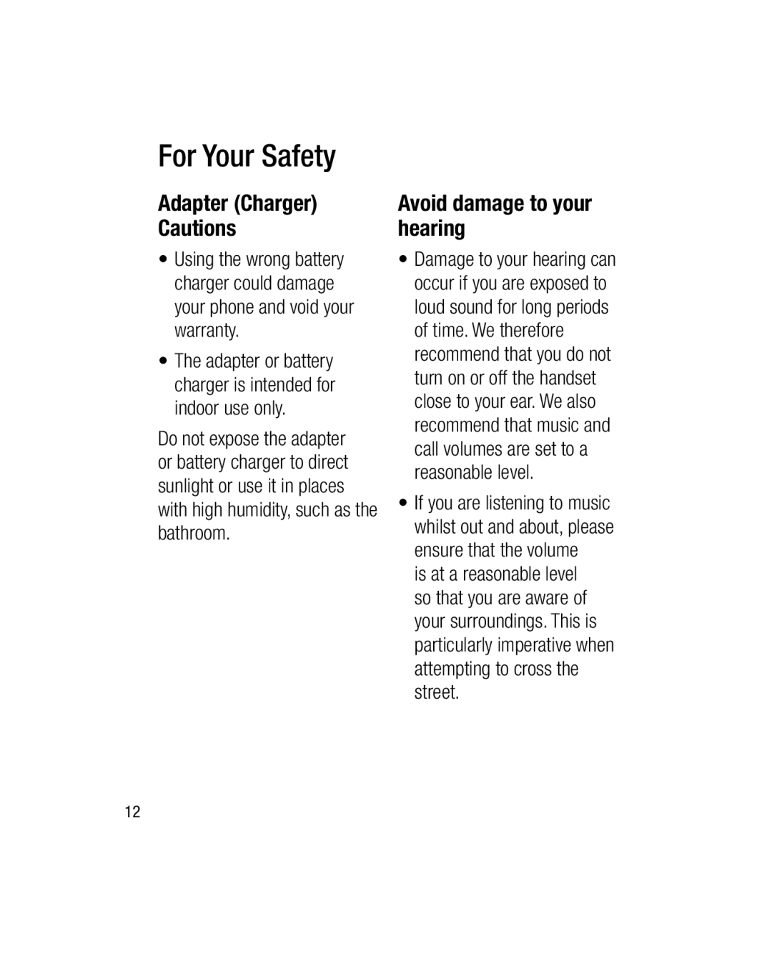 LG Electronics GU290V manual Adapter Charger, Avoid damage to your hearing 